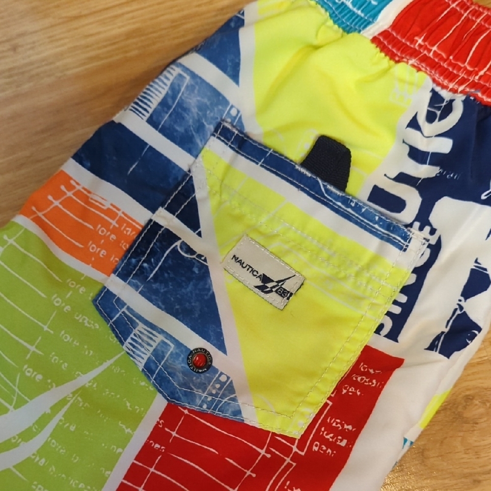 Nautica Red and Blue Swim Trunks Vibrant Geometric Design - Picture 6 of 7